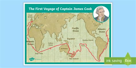 Australian Explorers Map Captain James Cook Twinkl