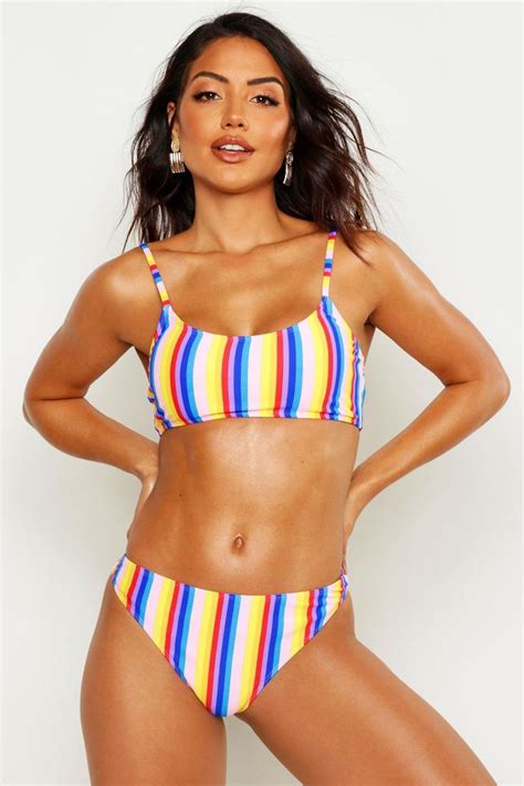 Womens Seersucker Rainbow Stripe Crop Bikini Multi 4 Crop Bikini