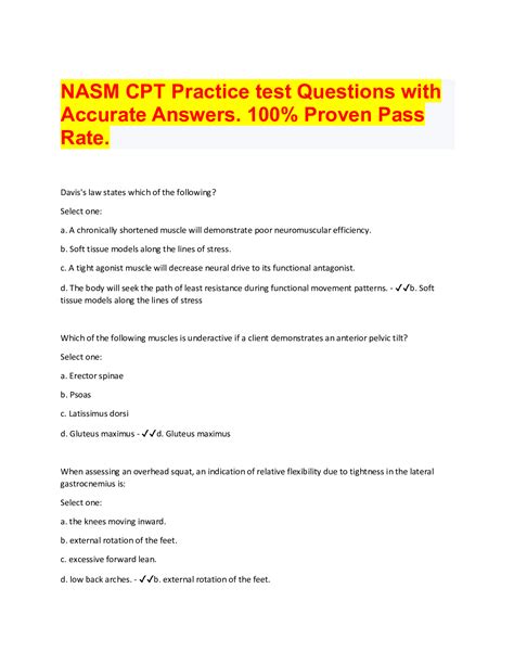 Nasm Cpt Practice Test Questions With Accurate Answers 100 Proven