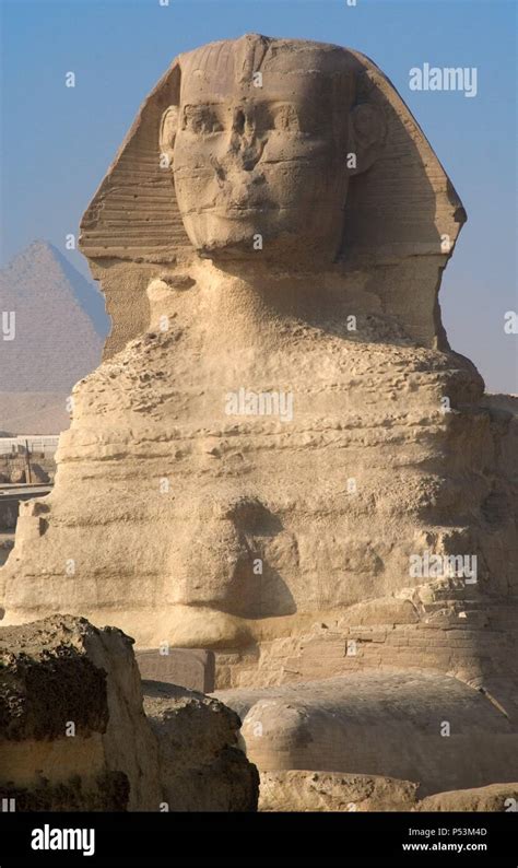 Egypt Great Sphinx Of Giza Limestone Statue With Lion Body And Human Head Is Believed That