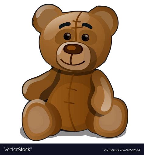 Soft Toy Teddy Bear Isolated On White Background Vector Cartoon Close