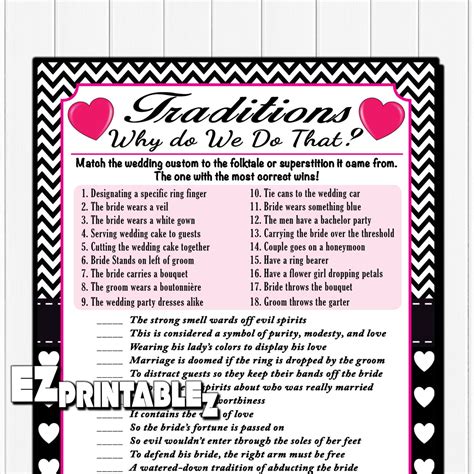 Traditions Game Why Do We Do That Printable Wedding Shower Game