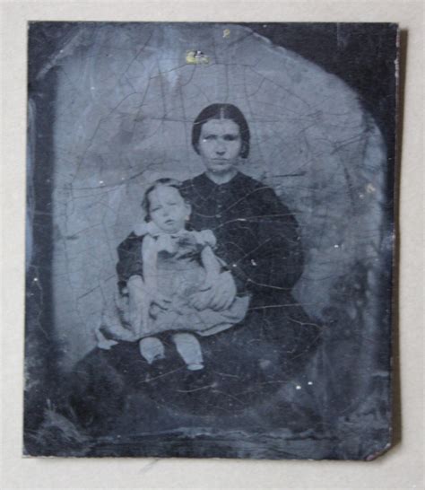 Circa 1850s Victorian Era Tintype Of Mother And Child