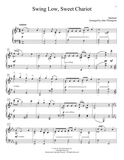 Swing low, sweet chariot is a historic american negro spiritual. Swing Low, Sweet Chariot sheet music by Traditional Spiritual (Easy Piano - 158082)