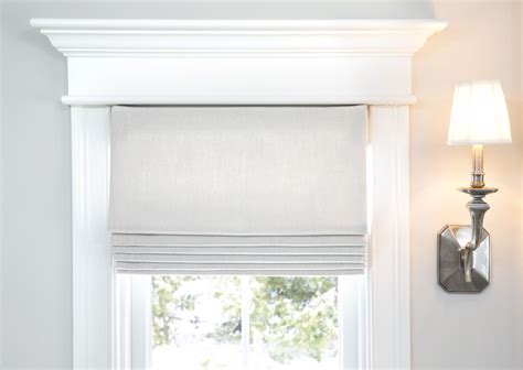 white cottage custom classic Operable Roman shade in Perth Greige linen