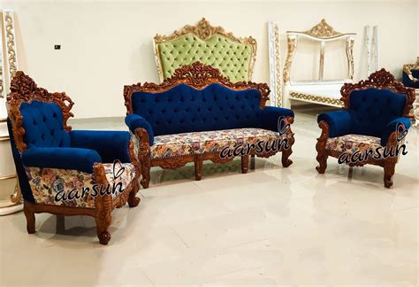 Buy teak wood sofa sets online for a cosy and comfortable living room. Handcarved Sofa Set 5 Seater in Teak Wood YT-285