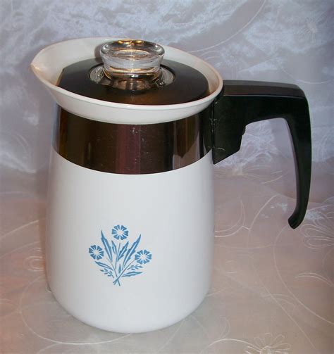 Vintage Corning Blue Cornflower Stove Top 4 Cup Coffee Pot Percolator