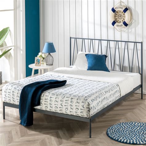 Zinus Gemma Navy Blue Metal Bed Frame Romantic  