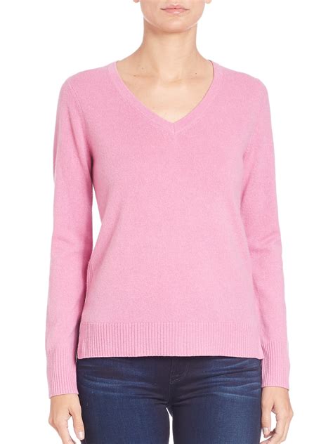 Saks Fifth Avenue Collection Cashmere V Neck Sweater In Pink Bright