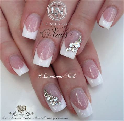 Classic French Wedding Nails With Swarovski Crystals Bridal Nails