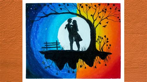 Romantic Couple Night Scenery Drawing With Oil Pastel How To Draw