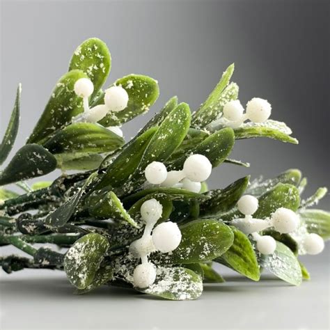Mistletoe Frosted Sprig 27 Cm Artificial Leaves And Berries