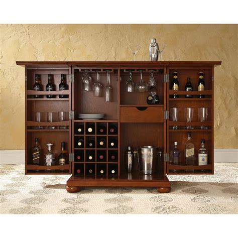 Crosley Alexandria Expandable Bar Cabinet In Vintage Mahogany Finish
