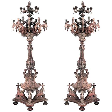 Italian Baroque Gilt Wood Candlestick Lamps At 1stdibs