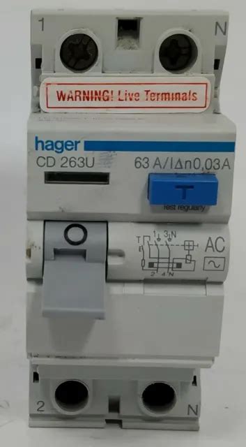 Hager 63a 63 Amp 30ma Double Pole Rcd 2p Rccb Dp Cd263u Circuit Breaker