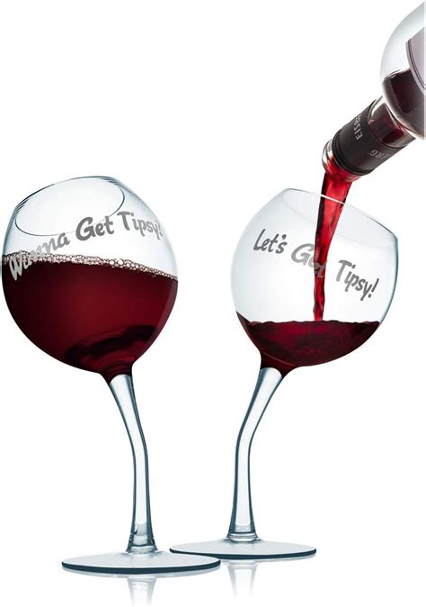 Set Of 2 Tipsy Wine Glass Wedding Anniversary T Glasses Drinking Lets Get Tipsy Nice T