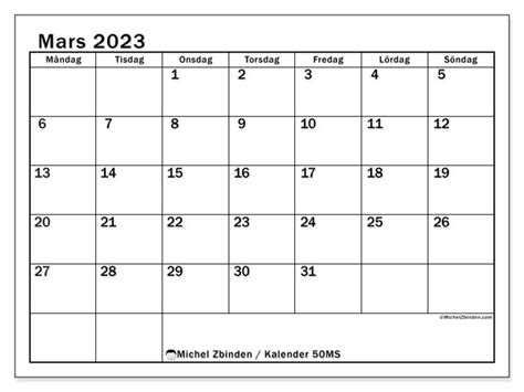 Kalender Mars 2023 För Att Skriva Ut “56ms” Michel Zbinden Fi