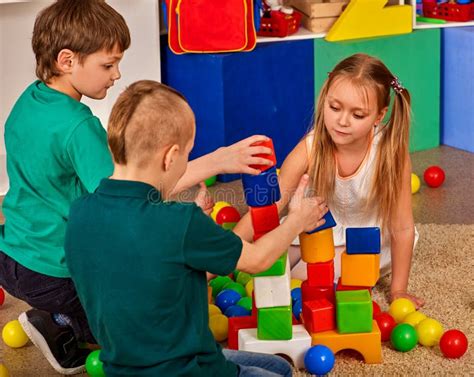 Children Building Blocks Kindergarten Group Kids Playing Toy Floor