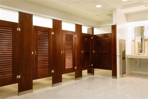 Ironwood Manufacturing Wood Veneer Toilet Partition And Louver Bathroom
