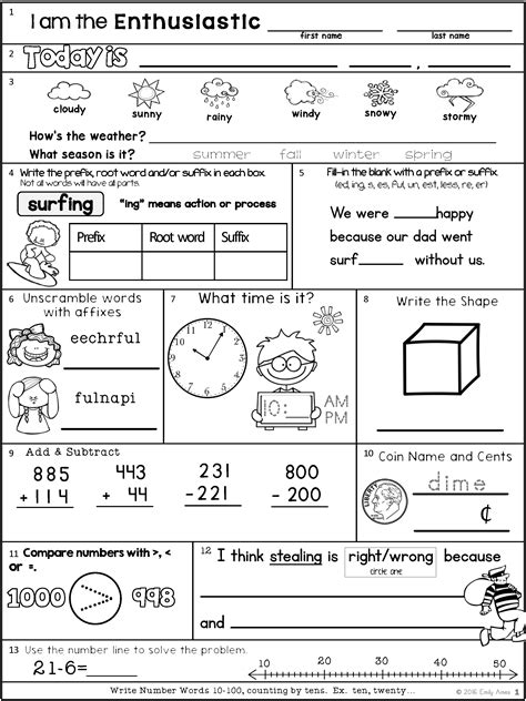 Second Grade Homework Sheets