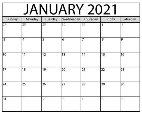 December 2020 January 2021 Calendar Free Printable Printable Blank