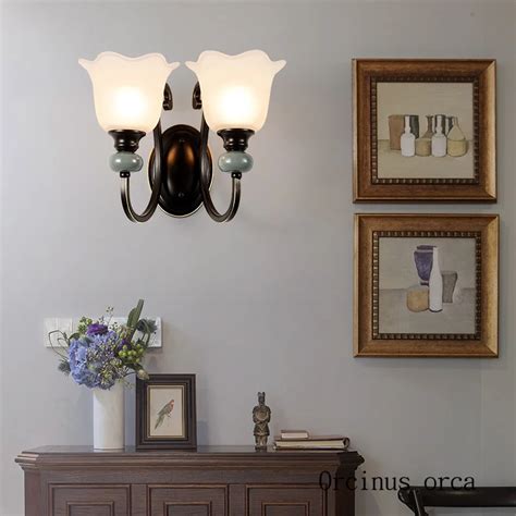 American Country Blue Creative Ceramics Wall Lamp Living Room Corridor