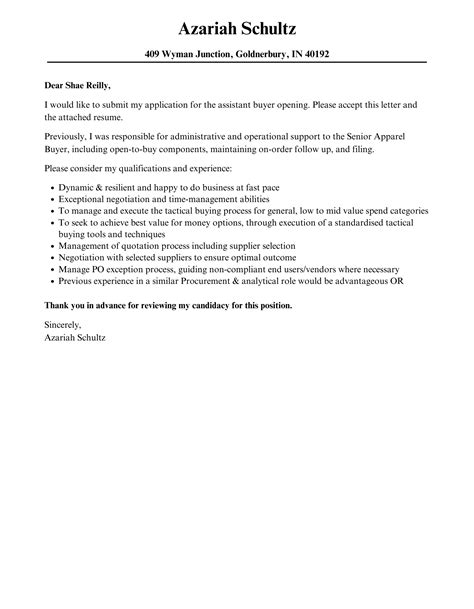 Assistant Buyer Cover Letter Velvet Jobs