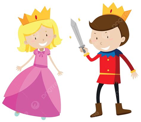 Prince And Princess Looking Happy Fairytale Boy Role Play Vector