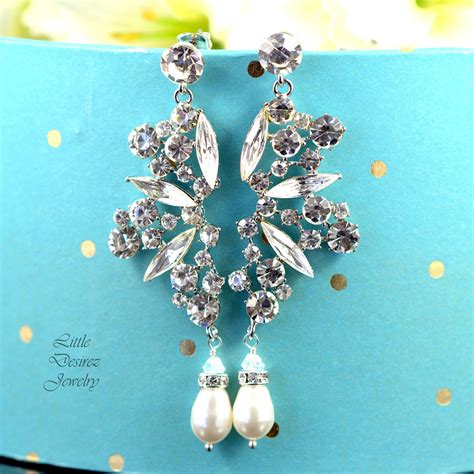 Bridal Chandelier Earrings Crystal Pearl Bridal Earrings Etsy