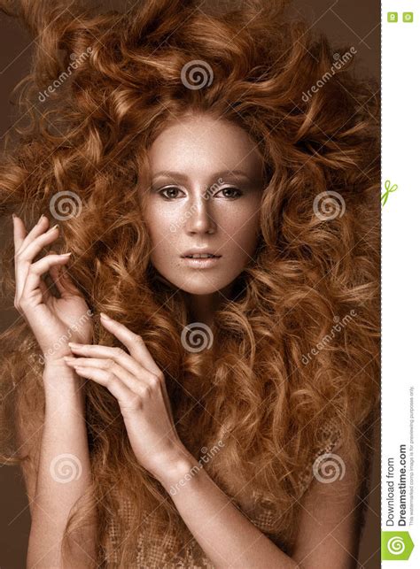 Beautiful Redhead Girl With A Perfectly Creative Curls Hair And Classic