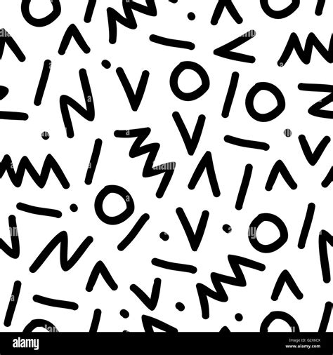 Retro Seamless Pattern In Black And White With Geometric Shapes 80s