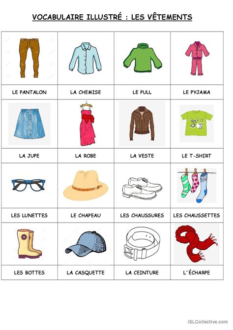 Vocabulaire Illustré Les Vêtements Français Fle Fiches Pedagogiques Pdf And Doc