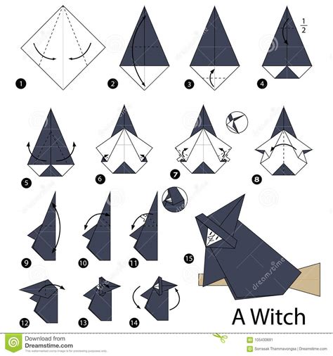 Geleidelijke Instructies Hoe Te Om Tot Origami Een Heks Te Maken Vector