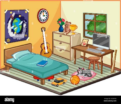 Part Of Bedroom Of Children Scene In Cartoon Style Illustration Stock