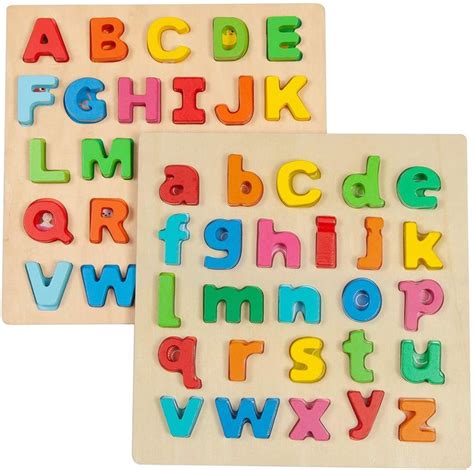 Wooden Alphabet Puzzle For Toddlers Lowercase And Uppercase Letters Abc
