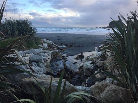 Beautiful Black Sand Beach Near Greymouth South Island New Zealand Oc