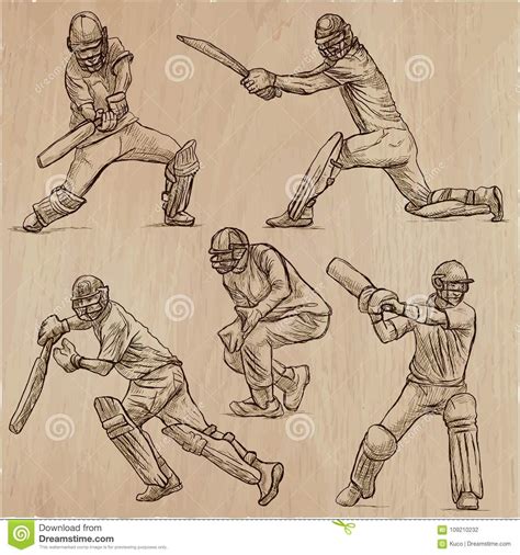 Cricket Sport Collection Cricketers An Hand Drawn Vector Pack Stock