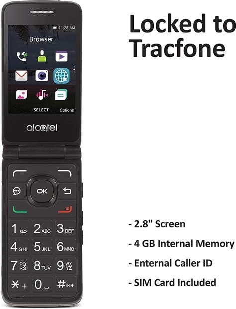 Tracfone Carrier Locked Alcatel Myflip 4g Prepaid Flip Phone Black
