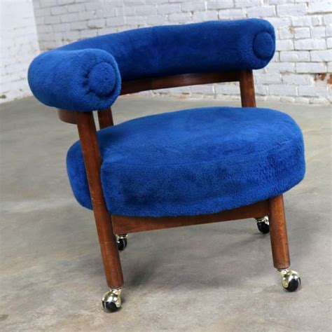 Mid century red lounge chair all original vintage. Royal Blue Round Corner Chair with Bolster Back on Casters Mid Century Modern | Chairish