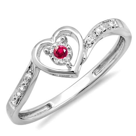 Dazzlingrock Collection 14k Round Ruby And White Diamond Ladies Heart Shaped Promise Bridal