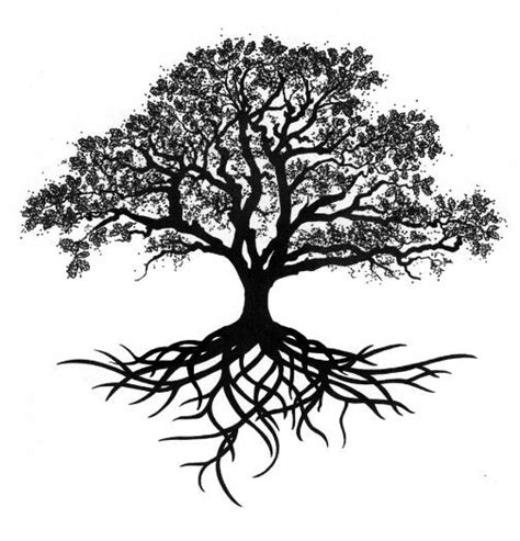 Silhouette Oak Tree With Roots Trees Art Pinterest