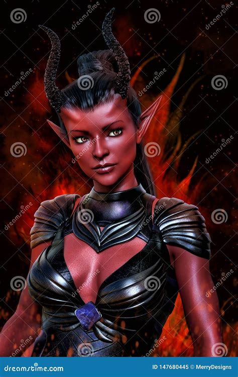 3d Digital Illustration Of A Beautiful Fiery Demon Fantasy Or Alien Woman Stock Illustration