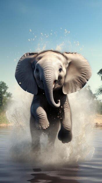 Premium Ai Image Cute Baby Elephant Splashing In A Waterhole