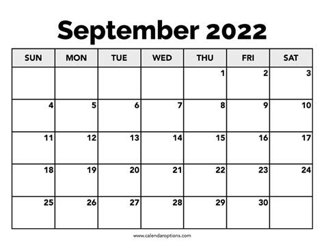 Calendar September 2022 Calendar Options