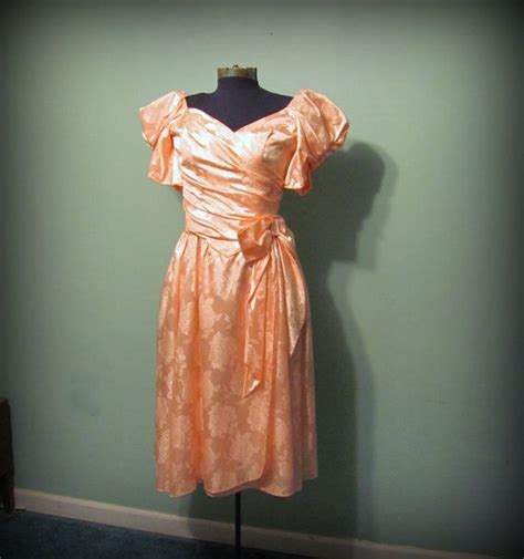Vintage 80s Womens Pink Satin Prom Party Dress Short Sleeve Etsy