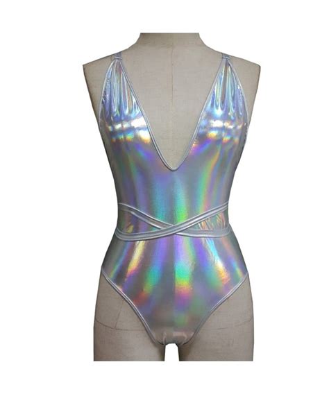 Silver Holographic Women Multi Way Wrap Bodysuit One Piece Swimsuits L Silver Cb184a3ksu9