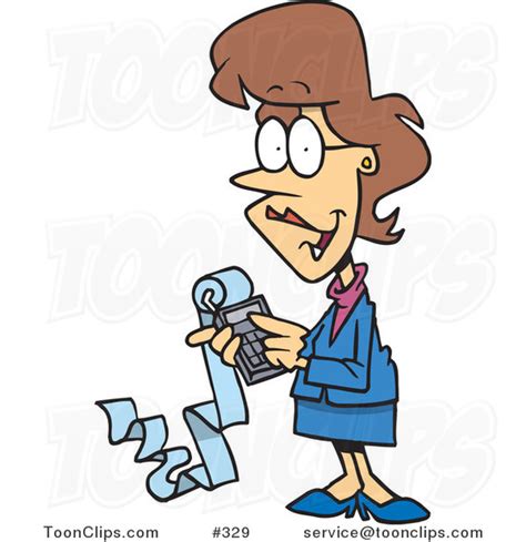Female Cartoon Accountant Holding A Calculator With A Long Strip Of