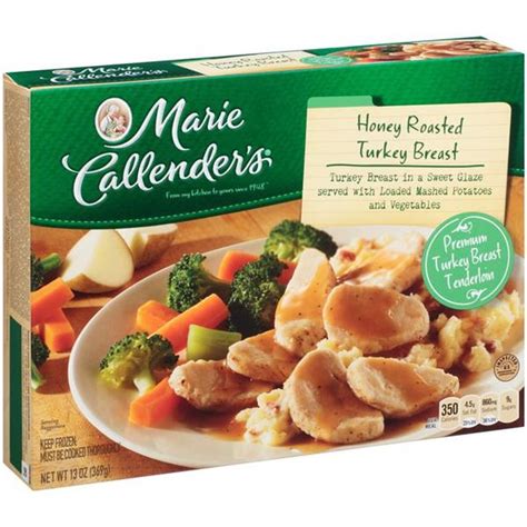 I was at the grocery store last night picking up some ice cream and for kicks read some labels on marie callendars frozen dinners. Marie Callender's Honey Roasted Turkey Dinners (13 oz ...