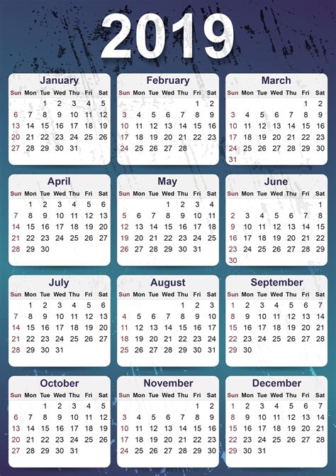 Free download yearly 2019 calendar templates. 2019 Yearly Calendar Template