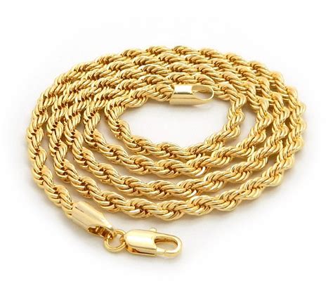 Mens 14k Yellow Gold Plated Rope Chain Necklace 25mm 3mm 4mm 18 20 24 30 Ebay In 2021